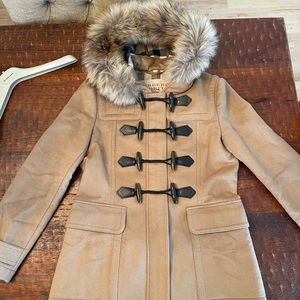 Burberry BRIT Blackwell Fur trimmed hood coat.
